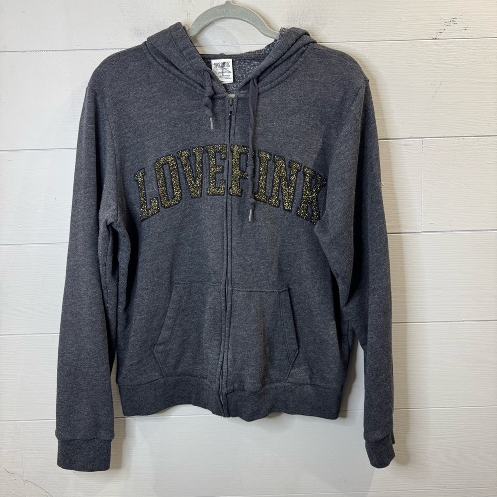 PINK Victoria's Secret Charcoal Hoodie NWOT Full Zip Size Large